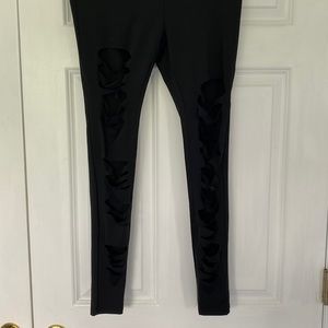 Shein Black Stylish Slit Leggings Size Small